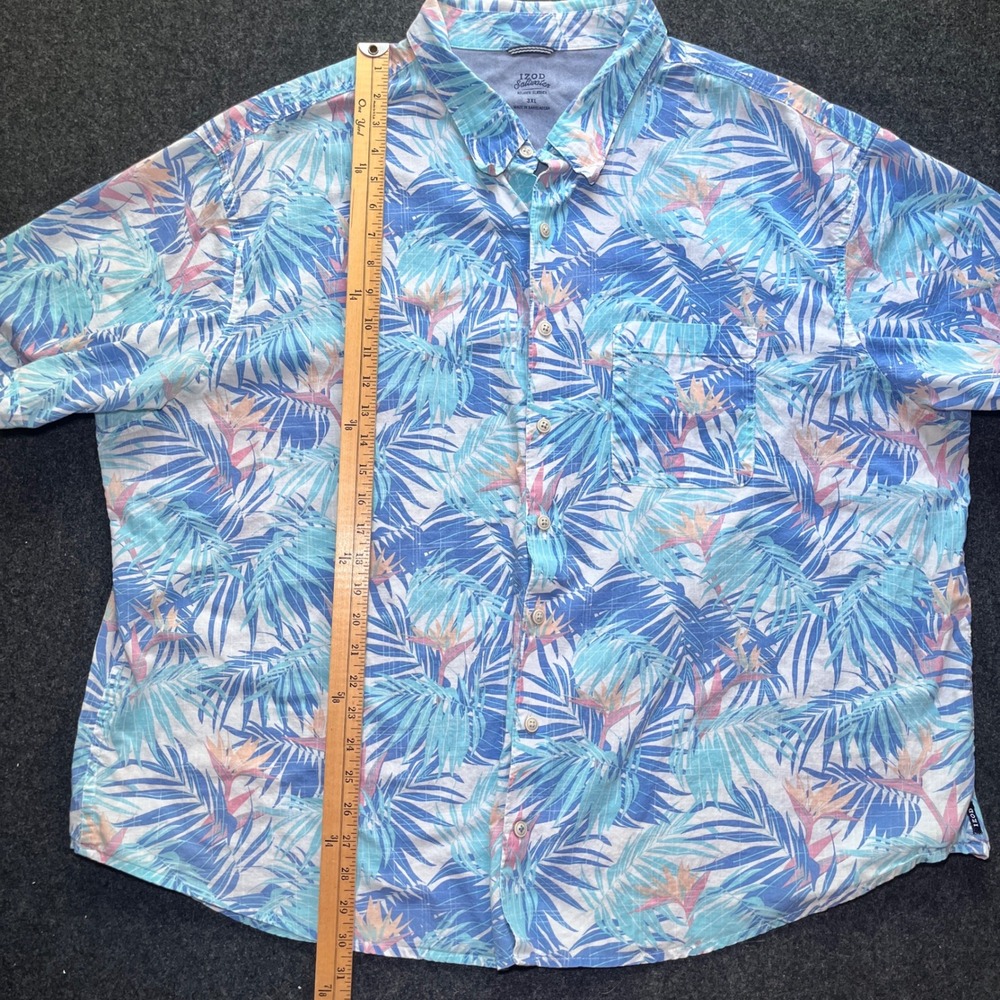 IZOD Saltwater Button Mens 3XL Blue Tropical Palm Bird of Paradise Excellent - Picture 7 of 7